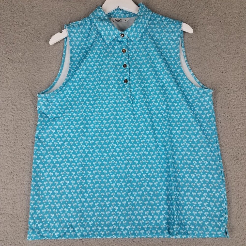 NEW Kenny Flowers Polo Shirts Women's 2XL Blue Sleeveless Golf Hawaiian UPF 50+